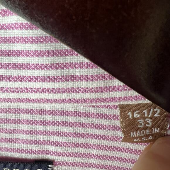Vintage GITMAN Bros Sz 16 1/2 33 Pink Candy Striped Button Shirt Oxford Collar - Picture 4 of 7